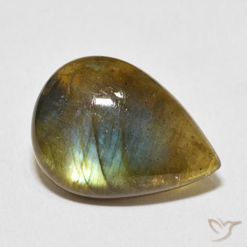 Labradorita Multicolorido Natural 8.56ct, Formato de pêra, Translúcido