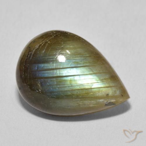 Labradorita Multicolorido Natural 10.59ct, Formato de pêra, Translúcido
