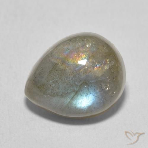 4.12ct Natural Multicolorido Labradorita, Formato de pêra, Translúcido