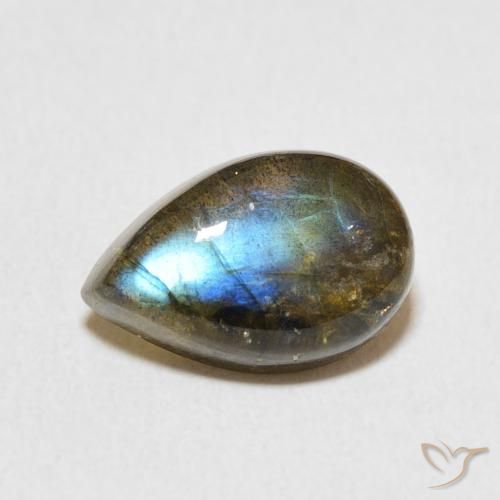 3.51ct Natural Multicolorido Labradorita, Formato de pêra, Translúcido