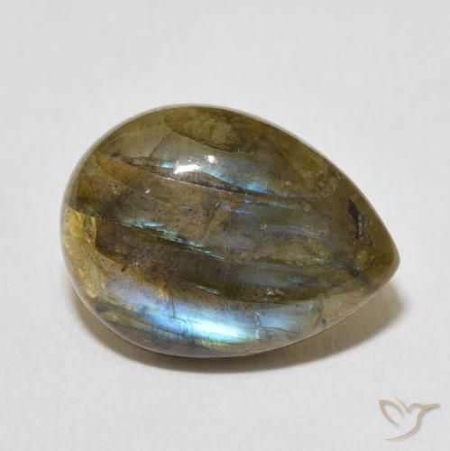 Labradorita Multicolorido Natural 8.07ct, Formato de pêra, Translúcido