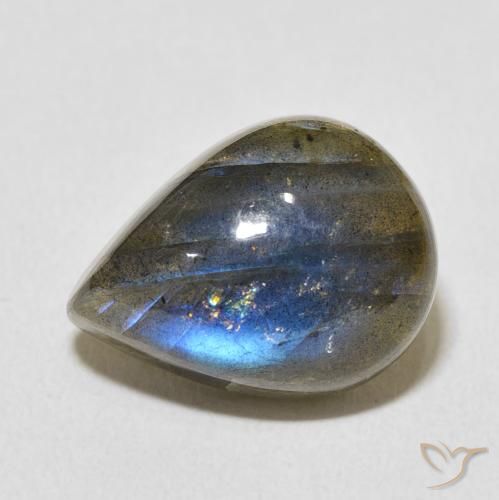 9.64ct Natural Multicolorido Labradorita, Formato de pêra, Translúcido