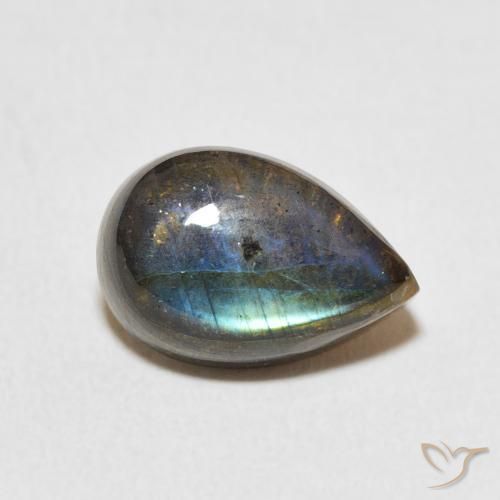 Labradorita Multicolorido Natural 3.95ct, Formato de pêra, Translúcido