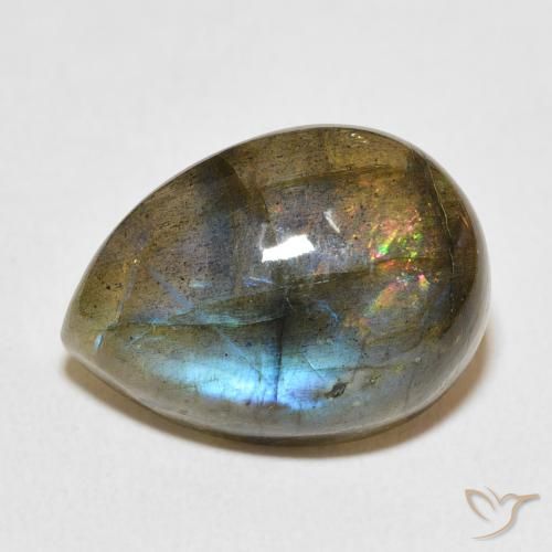 13.20ct Natural Multicolorido Labradorita, Formato de pêra, Translúcido