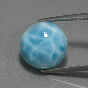 Larimar azul natural 7,40ct, corte redondo, opaco