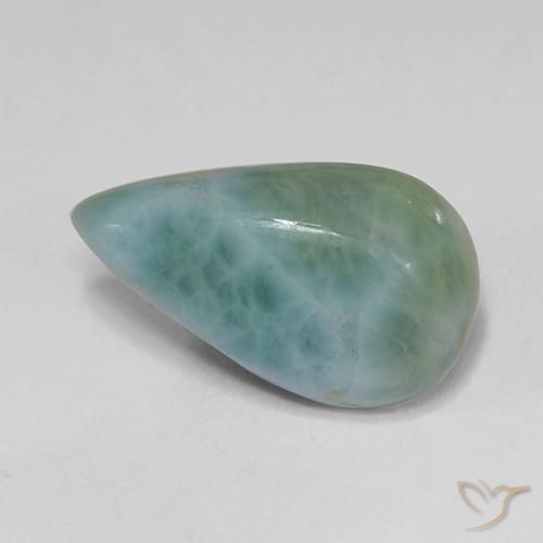 Larimar Azul claro verde Natural 5.53ct, Formato de pêra, Opaco