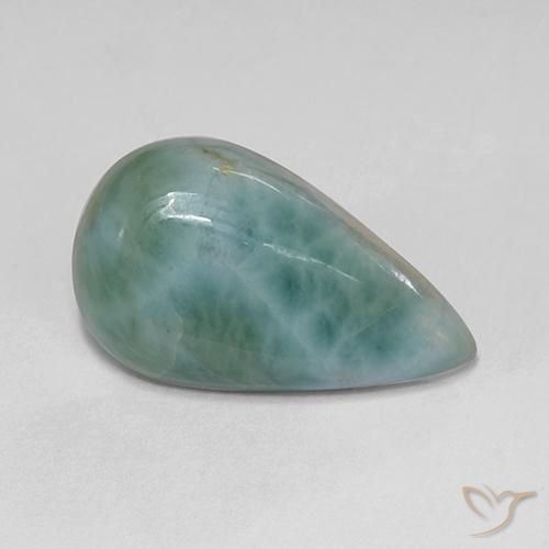 Larimar Azul claro verde Natural 5.53ct, Formato de pêra, Opaco