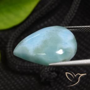 Larimar Azul claro verde Natural 12.03ct, Formato de pêra, Opaco