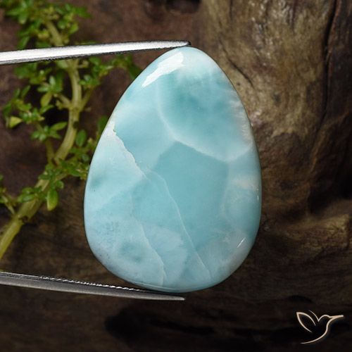 Larimar azul natural 43,22ct, formato de pêra, opaco
