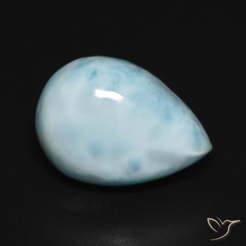 Larimar Azul Esverdeado Claro Natural 6.36ct, Formato de pêra, Opaco
