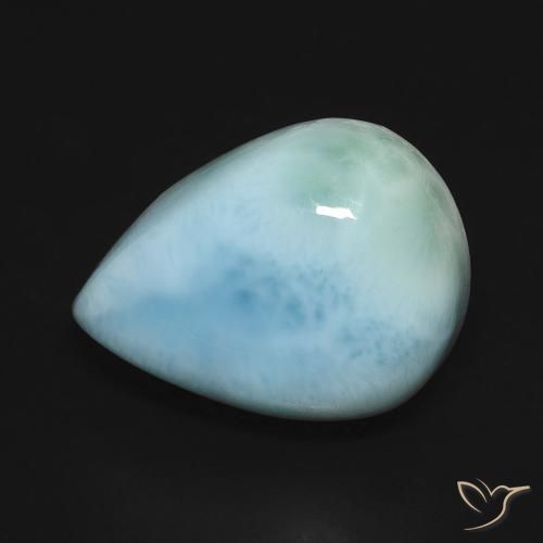 Larimar Azul Esverdeado Claro Natural 9.38ct, Formato de pêra, Opaco