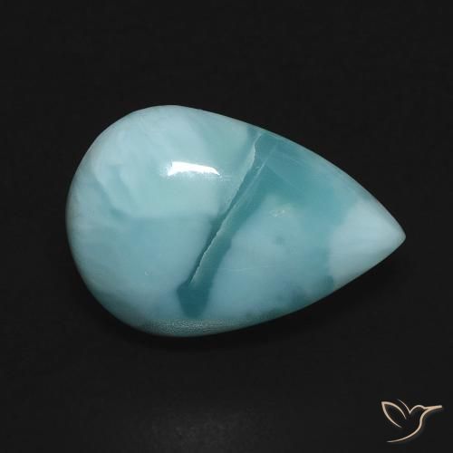 Larimar Azul verde Natural 4.90ct, Formato de pêra, Opaco