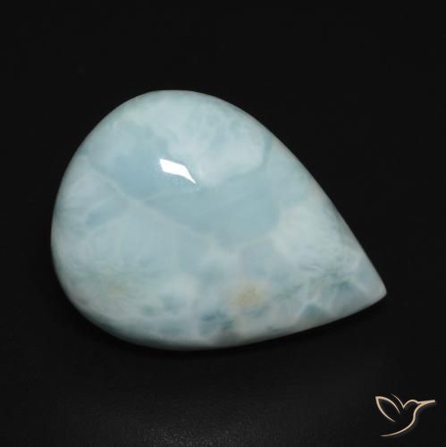 Larimar Azul Esverdeado Claro Natural 6.65ct, Formato de pêra, Opaco