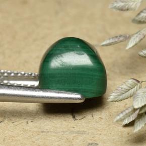 Malaquita verde natural 6,32ct, almofada cortada, opaco
