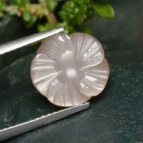 Pedra da lua laranja natural 4,01ct, corte flor, translúcido