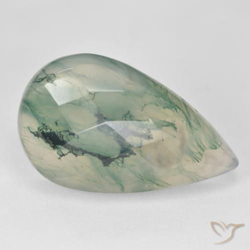 Ágata musgosa verde natural 18,99ct, formato de pêra, translúcido