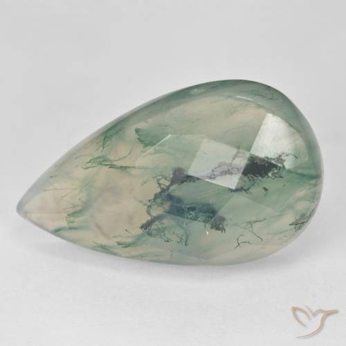 Ágata musgosa verde natural 18,99ct, formato de pêra, translúcido
