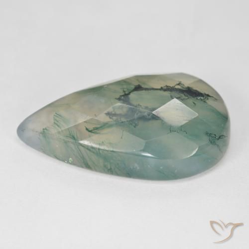 Ágata musgosa verde natural 18,99ct, formato de pêra, translúcido