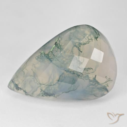 38.73ct Natural Luz verde Ágata musgosa, Formato de pêra, Translúcido