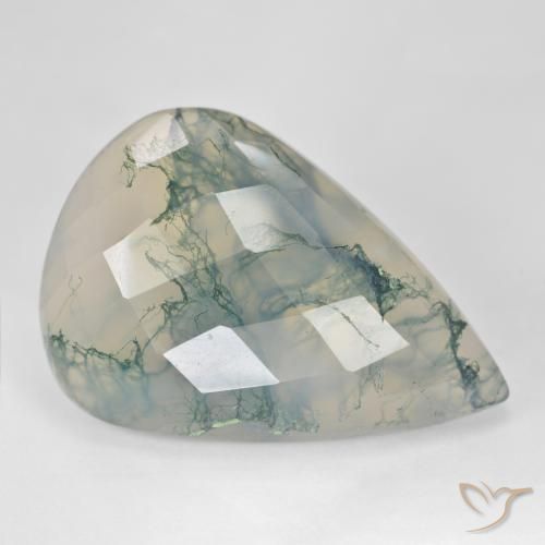 Ágata musgosa Luz verde Natural 38.73ct, Formato de pêra, Translúcido