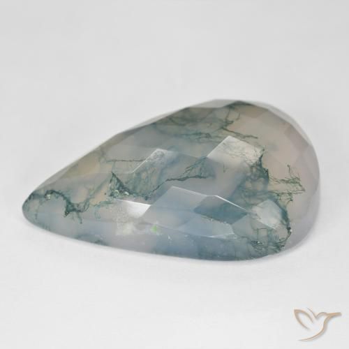 Ágata musgosa Luz verde Natural 38.73ct, Formato de pêra, Translúcido
