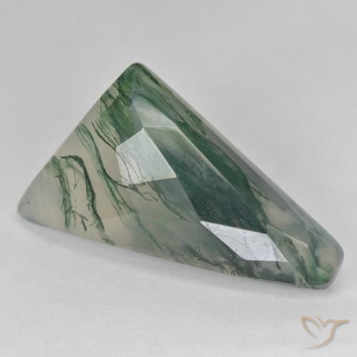 Ágata musgosa verde natural 23,60ct, forma extravagante, translúcido