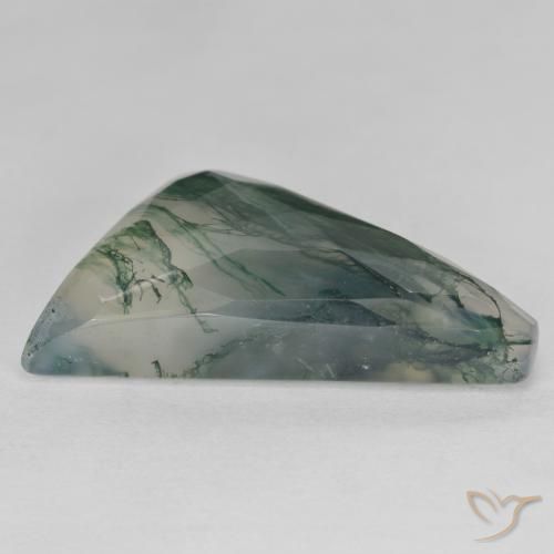 Ágata musgosa verde natural 23,60ct, forma extravagante, translúcido