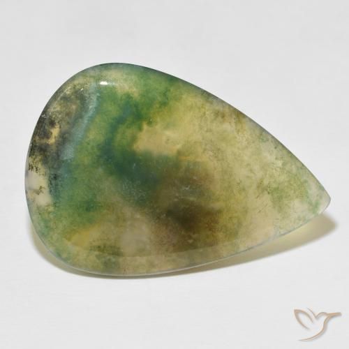 34.42ct Natural Multicolorido Ágata musgosa, Formato de pêra, Translúcido