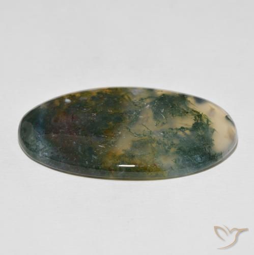 Ágata musgosa multicolorido natural 47,03ct, corte oval, opaco