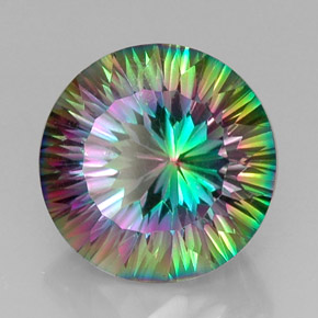 Quartzo místico multicolorido natural 13,32ct, corte redondo, VVS