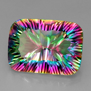 Quartzo místico multicolorido natural 21,66ct, corte esmeralda, VVS