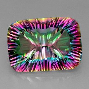 Quartzo místico multicolorido natural 21,66ct, corte esmeralda, VVS