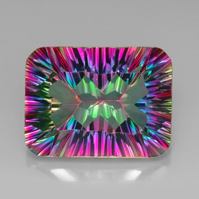 Quartzo místico multicolorido natural 21,30ct, corte esmeralda, VVS