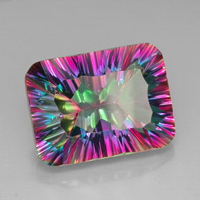 Quartzo místico multicolorido natural 21,30ct, corte esmeralda, VVS