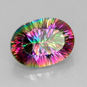 Quartzo místico multicolorido natural 13,61ct, corte oval, VVS
