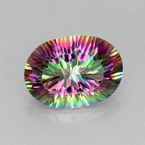Quartzo místico multicolorido natural 12,67ct, corte oval, VVS