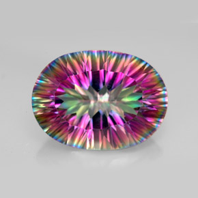 Quartzo místico multicolorido natural 11,87ct, corte oval, VVS
