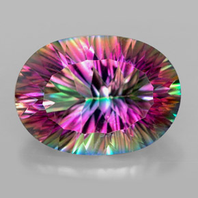 Quartzo místico multicolorido natural 13,29ct, corte oval, VVS
