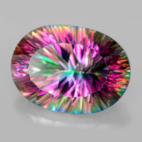 Quartzo místico multicolorido natural 13,29ct, corte oval, VVS