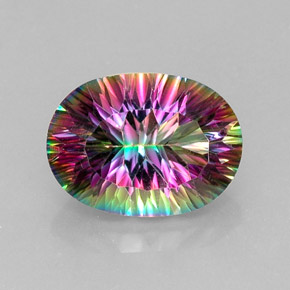 Quartzo místico multicolorido natural 13,61ct, corte oval, VVS