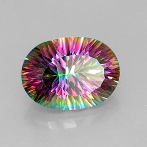 Quartzo místico multicolorido natural 13,61ct, corte oval, VVS