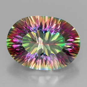 Quartzo místico multicolorido natural 12,71ct, corte oval, VVS