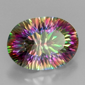 Quartzo místico multicolorido natural 12,71ct, corte oval, VVS