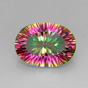 Quartzo místico multicolorido natural 11,32ct, corte oval, VVS