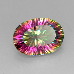 Quartzo místico multicolorido natural 11,32ct, corte oval, VVS
