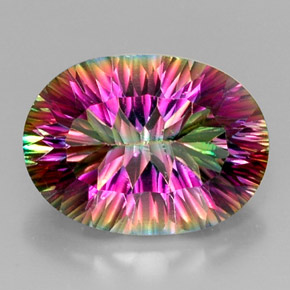 Quartzo místico multicolorido natural 12,17ct, corte oval, VVS