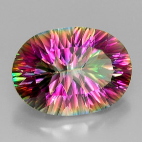 Quartzo místico multicolorido natural 12,17ct, corte oval, VVS