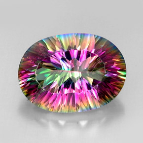 Quartzo místico multicolorido natural 12,54ct, corte oval, VVS