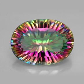 Quartzo místico multicolorido natural 11,34ct, corte oval, VVS