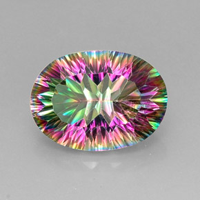 Quartzo místico multicolorido natural 12,60ct, corte oval, VVS